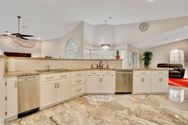1970 Del Font Ct, Las Vegas, NV 89117 - kitchen with dishwasher, open floor plan, ceiling fan, black electric cooktop, and recessed lighting
