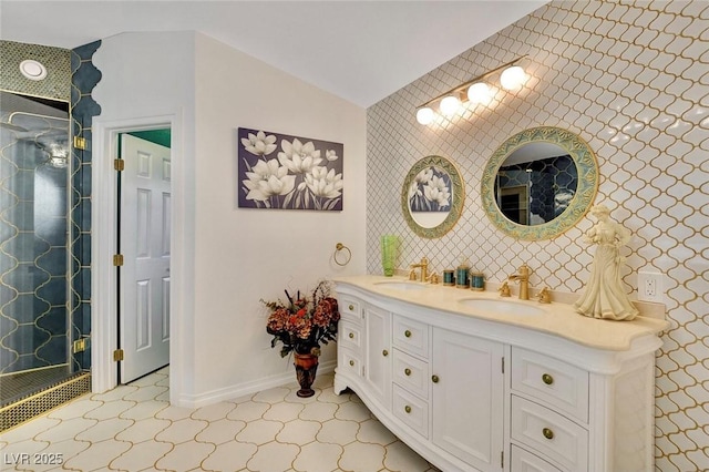 1970 Del Font Ct, Las Vegas, NV 89117 - bathroom with tile patterned floors, double vanity, and a tile shower
