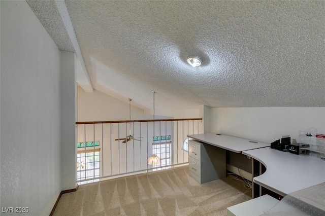5505 Excelsior Springs Ln, Las Vegas, NV 89130 - carpeted office with a textured ceiling, ceiling fan, and vaulted ceiling