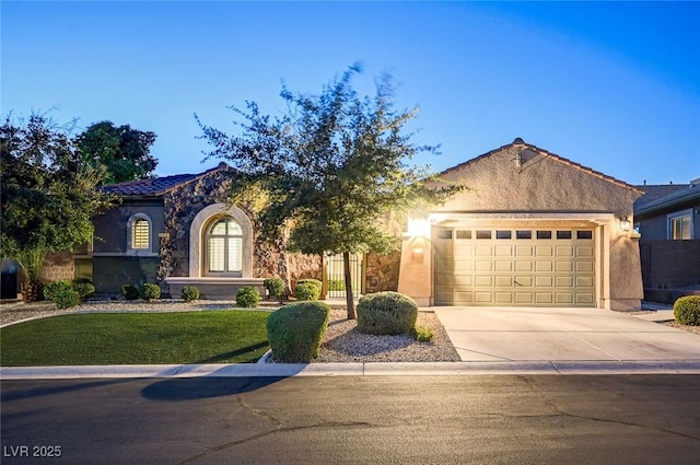 2172 De Rouge Ave, Henderson, NV 89044 - view of front of property featuring stucco siding, concrete driveway, a garage, a tile roof, and a front lawn