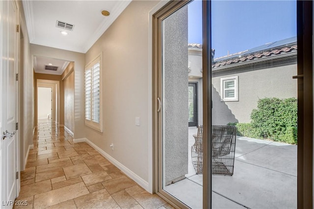 2172 De Rouge Ave, Henderson, NV 89044 - doorway to outside featuring ornamental molding and stone tile floors