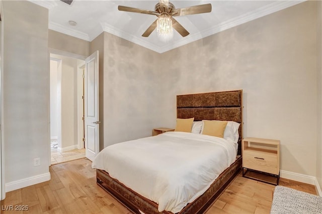 2172 De Rouge Ave, Henderson, NV 89044 - bedroom featuring light wood-style floors, crown molding, and ceiling fan