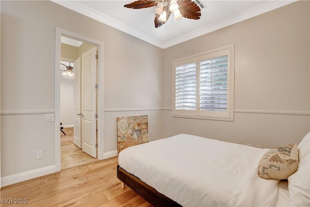 2172 De Rouge Ave, Henderson, NV 89044 - bedroom featuring light wood finished floors, ornamental molding, and ceiling fan