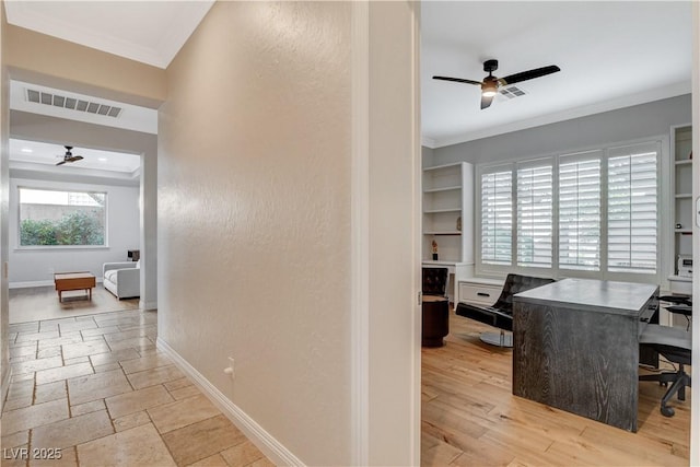 2172 De Rouge Ave, Henderson, NV 89044 - corridor with ornamental molding and a desk