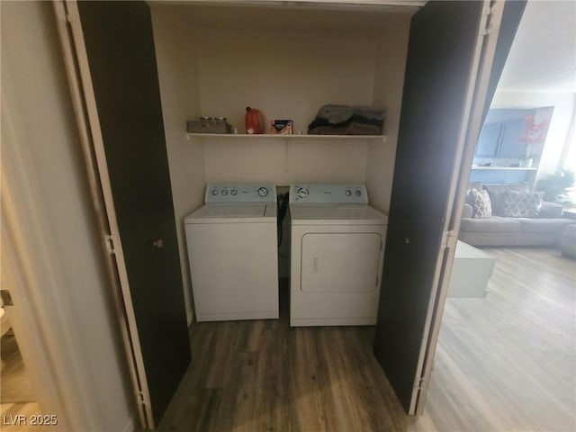 5404 Walcott Dr, Las Vegas, NV 89118 - laundry room featuring independent washer and dryer and wood finished floors