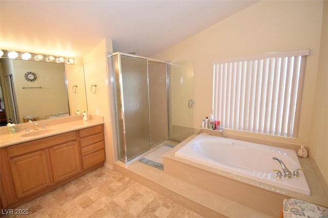 1700 Double Arrow Pl, Las Vegas, NV 89128 - bathroom featuring a garden tub, vanity, and a stall shower