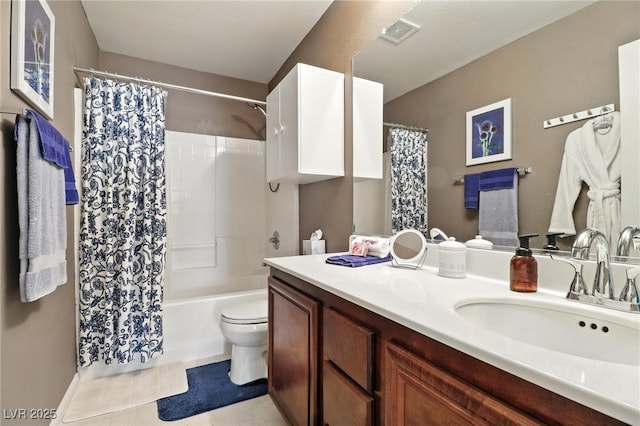 135 Cadrow Castle Ct, Las Vegas, NV 89148 - bathroom featuring vanity, shower / bathtub combination with curtain, and tile patterned flooring