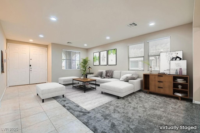 3605 Sapphire Sea Ct, North Las Vegas, NV 89031 - living room featuring light tile patterned flooring and recessed lighting
