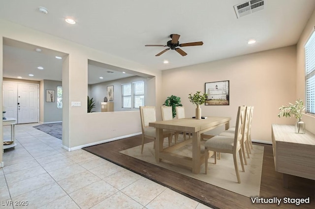3605 Sapphire Sea Ct, North Las Vegas, NV 89031 - dining area with a ceiling fan, recessed lighting, and light tile patterned flooring