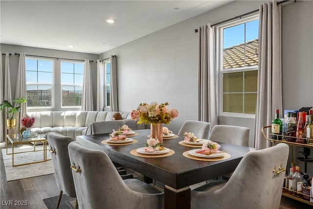 2577 Tolmezzo St, Henderson, NV 89044 - dining space with dark wood-style flooring, plenty of natural light, and recessed lighting