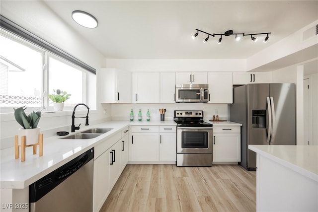 716 Vincent Way, Las Vegas, NV 89145 - kitchen featuring appliances with stainless steel finishes, light wood-type flooring, white cabinets, and light countertops