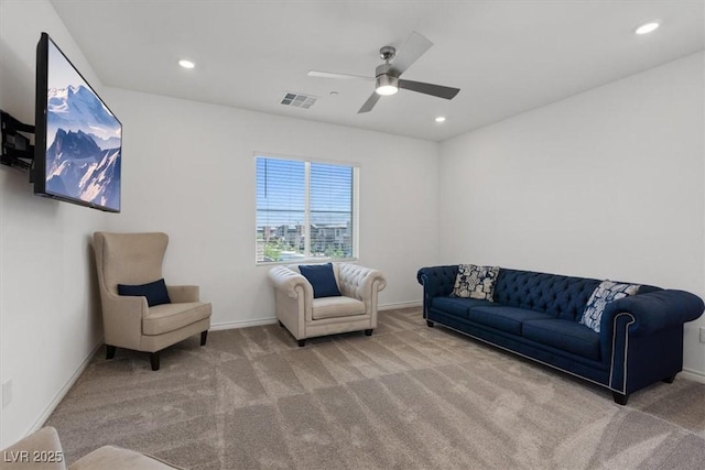 9221 Alden Pointe Ct, Las Vegas, NV 89143 - living room featuring carpet flooring, ceiling fan, and recessed lighting