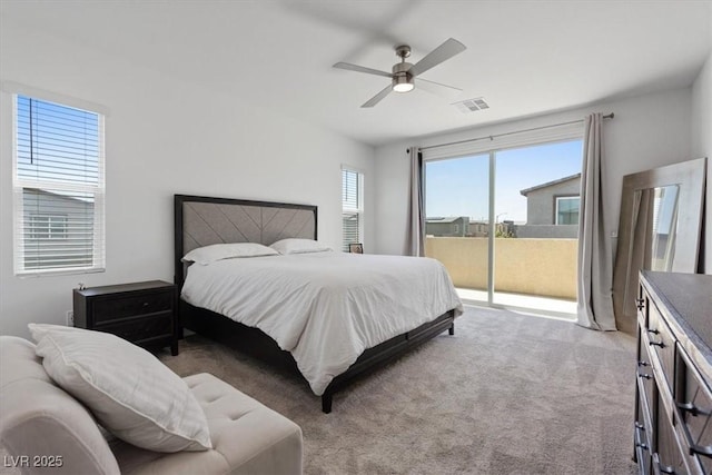 9221 Alden Pointe Ct, Las Vegas, NV 89143 - bedroom with access to exterior, carpet flooring, and ceiling fan