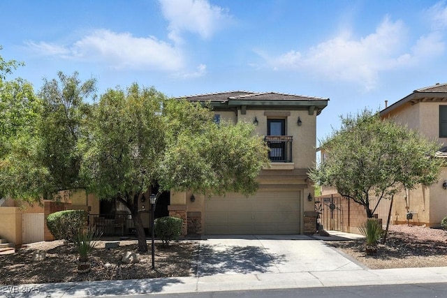 9105 Picket Fence Ave, Las Vegas, NV 89143 - view of front facade featuring driveway, a garage, stucco siding, and stone siding