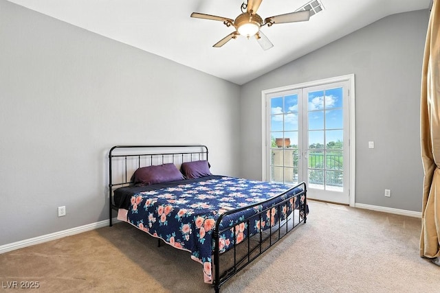 9105 Picket Fence Ave, Las Vegas, NV 89143 - carpeted bedroom with vaulted ceiling, access to exterior, and a ceiling fan