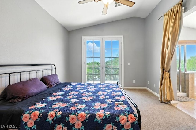 9105 Picket Fence Ave, Las Vegas, NV 89143 - bedroom with vaulted ceiling, carpet floors, access to outside, and a ceiling fan