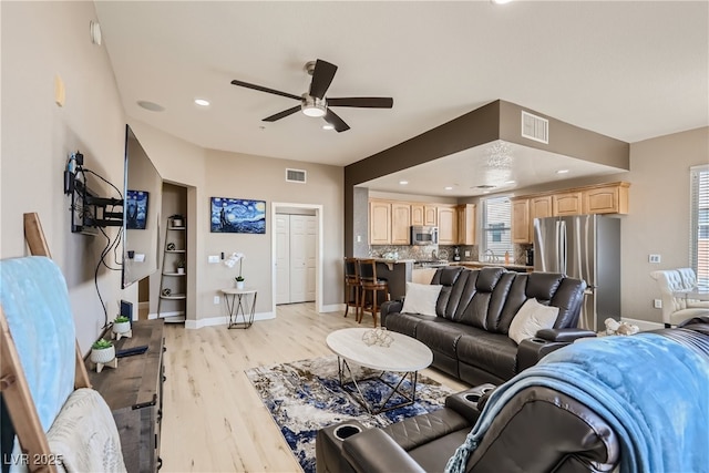63 E Agate Ave Unit 509, Las Vegas, NV 89123 - living area with ceiling fan, light wood-type flooring, recessed lighting, and built in features