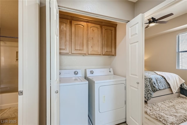 63 E Agate Ave Unit 509, Las Vegas, NV 89123 - laundry area with cabinet space, washing machine and dryer, and ceiling fan