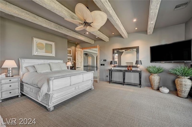 30 Via Tiberius Way, Henderson, NV 89011 - carpeted bedroom featuring beam ceiling and recessed lighting