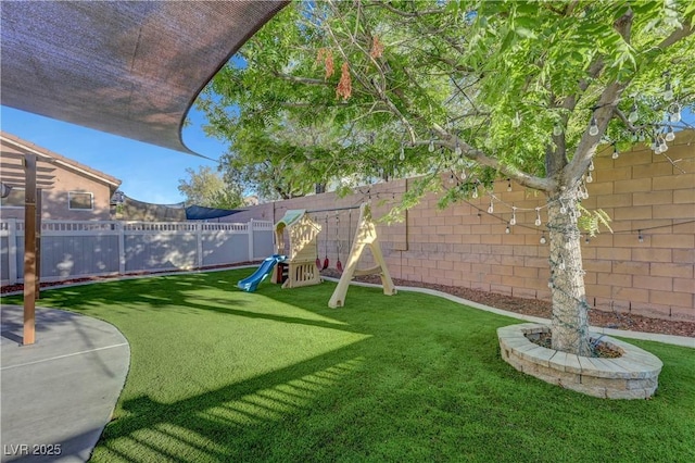 1069 Aspen Cliff Dr, Henderson, NV 89011 - fenced backyard with a playground