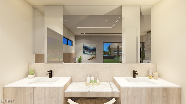 7390 Heron Canyon Ct, Las Vegas, NV 89117 - full bathroom featuring decorative backsplash and two vanities