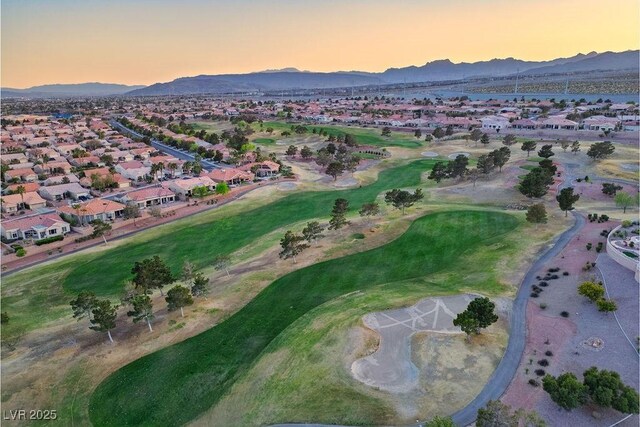 10513 Shanna Trellis Ave, Las Vegas, NV 89144 - aerial view at dusk of a mountain view, a residential view, and view of golf course