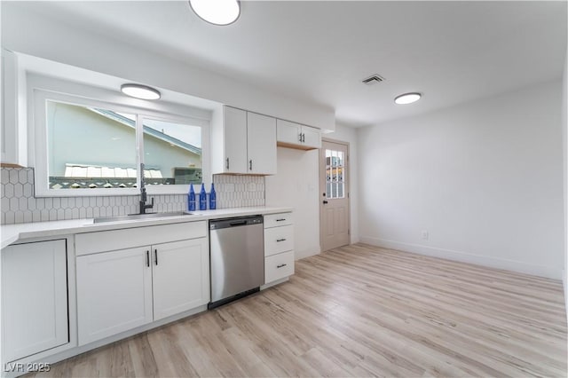 1808 E Saint Louis Ave, Las Vegas, NV 89104 - kitchen featuring stainless steel dishwasher, white cabinetry, light countertops, and tasteful backsplash