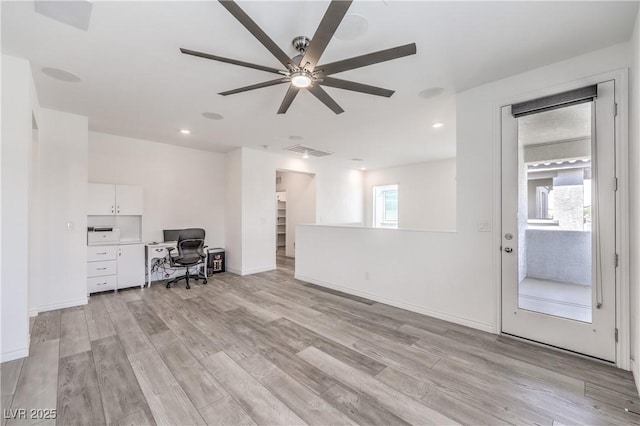3821 Nesting Wren Dr, North Las Vegas, NV 89084 - office with plenty of natural light, light wood finished floors, ceiling fan, and recessed lighting