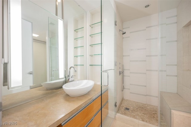 3726 Las Vegas Blvd Unit 704, Las Vegas, NV 89158 - full bathroom featuring a shower stall, vanity, and tile patterned flooring
