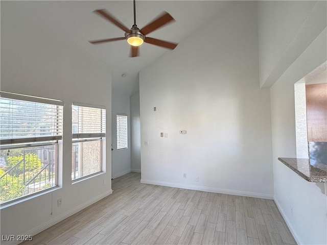 3606 Di Salvo Dr Unit 133, Las Vegas, NV 89103 - spare room featuring high vaulted ceiling, ceiling fan, and light wood-style flooring