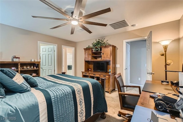 7224 Piute Mesa St, North Las Vegas, NV 89084 - bedroom featuring light carpet, ceiling fan, and an office area