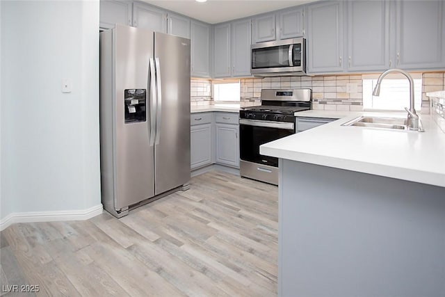 5233 Camino Del Rancho, Las Vegas, NV 89130 - kitchen featuring appliances with stainless steel finishes, gray cabinetry, and light wood finished floors