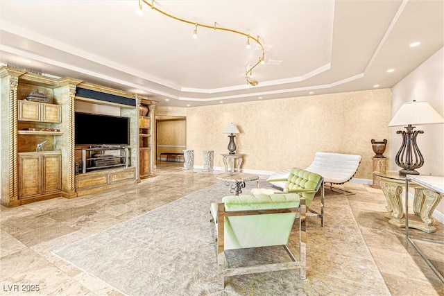 2877 Paradise Rd Unit 702, Las Vegas, NV 89109 - living area with a tray ceiling, recessed lighting, and built in features