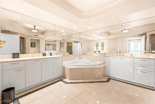 2877 Paradise Rd Unit 702, Las Vegas, NV 89109 - bathroom with a raised ceiling, inlaid floor details, and recessed lighting