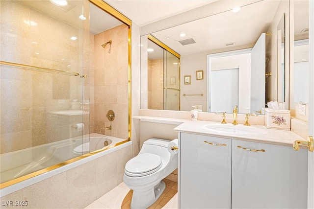2877 Paradise Rd Unit 702, Las Vegas, NV 89109 - full bath with tiled shower / bath combo, vanity, tile patterned flooring, and recessed lighting