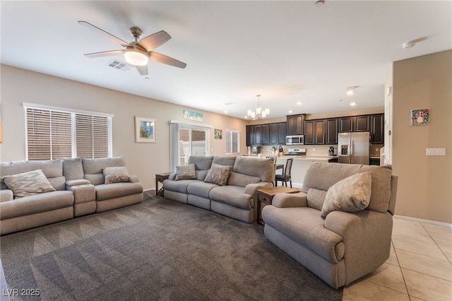 2861 Sunflower Days Ave Unit 1144, North Las Vegas, NV 89031 - living area with a ceiling fan, a chandelier, light tile patterned floors, and recessed lighting
