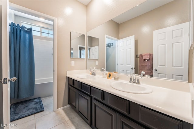 2861 Sunflower Days Ave Unit 1144, North Las Vegas, NV 89031 - full bath with double vanity, shower / bathtub combination with curtain, and tile patterned floors