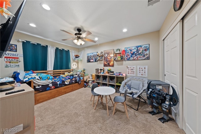 2637 Ohio Ct, Las Vegas, NV 89128 - carpeted bedroom with a closet, recessed lighting, and a ceiling fan