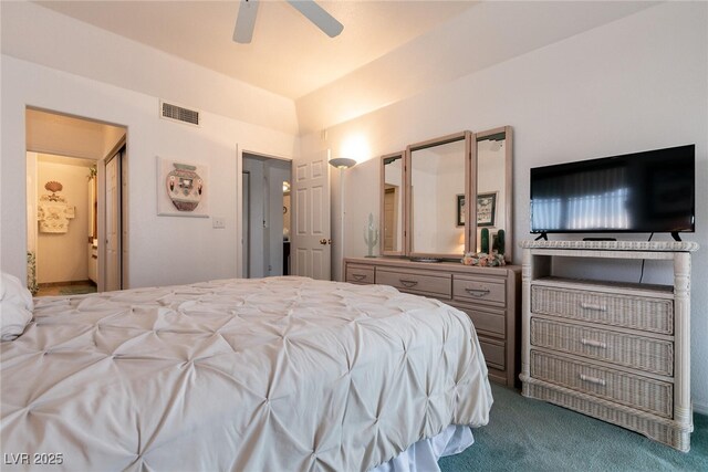 3550 Bay Sands Dr Unit 3089, Laughlin, NV 89029 - carpeted bedroom with a ceiling fan, vaulted ceiling, and ensuite bathroom