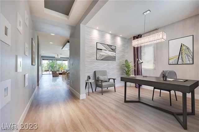 10342 Kesington Dr, Las Vegas, NV 89135 - office space featuring wood finished floors, an accent wall, and recessed lighting