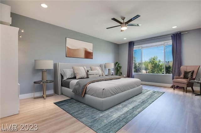 10342 Kesington Dr, Las Vegas, NV 89135 - bedroom with light wood-style floors, recessed lighting, and ceiling fan