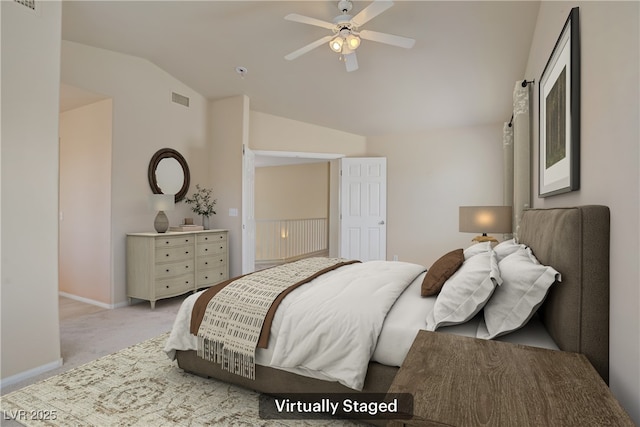 9451 Natoma Station Pl, Las Vegas, NV 89123 - bedroom with vaulted ceiling, carpet floors, and a ceiling fan