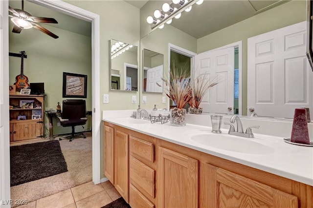 5933 Perfect View St, Las Vegas, NV 89130 - bathroom with double vanity, ceiling fan, and tile patterned floors