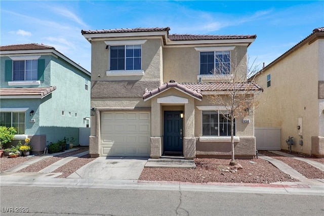 5200 Paradise Skies Ave, Las Vegas, NV 89156 - view of front of property featuring a tile roof, stucco siding, a garage, and driveway