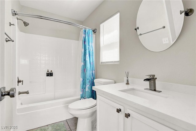 5200 Paradise Skies Ave, Las Vegas, NV 89156 - full bathroom featuring shower / bath combo with shower curtain, vanity, and tile patterned floors