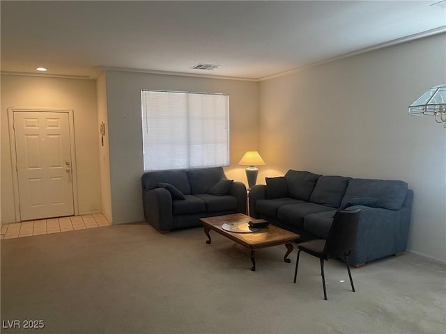 1278 N Sloan Ln, Las Vegas, NV 89110 - living area featuring light carpet, ornamental molding, and recessed lighting