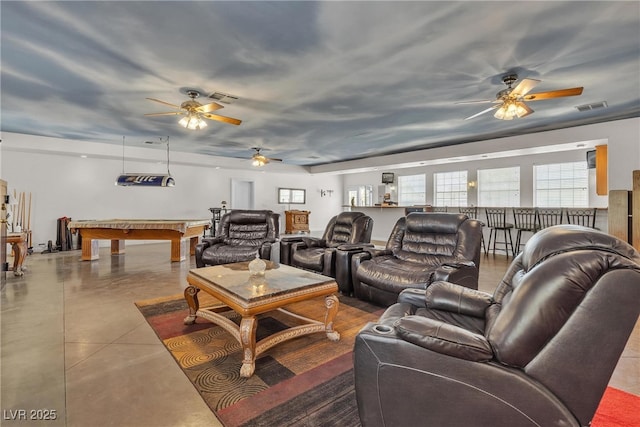 825 W Ryan Ave, Overton, NV 89040 - living area featuring ceiling fan, finished concrete floors, and pool table