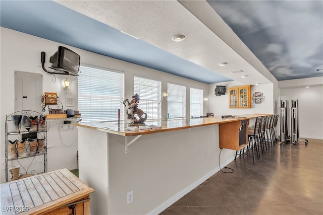 825 W Ryan Ave, Overton, NV 89040 - kitchen featuring electric panel, finished concrete flooring, and a breakfast bar area