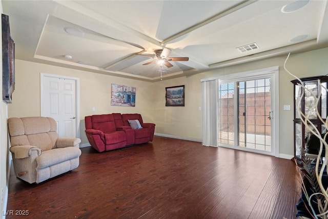 6705 Philharmonic Ave, Las Vegas, NV 89139 - living room with coffered ceiling, a ceiling fan, wood finished floors, and beamed ceiling