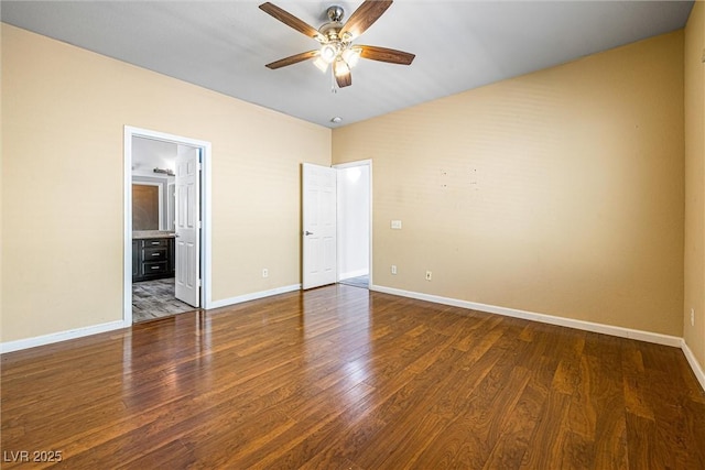 3257 Rushing Waters Pl, Las Vegas, NV 89135 - unfurnished bedroom featuring wood finished floors, connected bathroom, and a ceiling fan